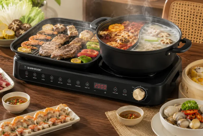 Bếp điện đa năng tích hợp nhiều chức năng nấu ăn trong một thiết bị
