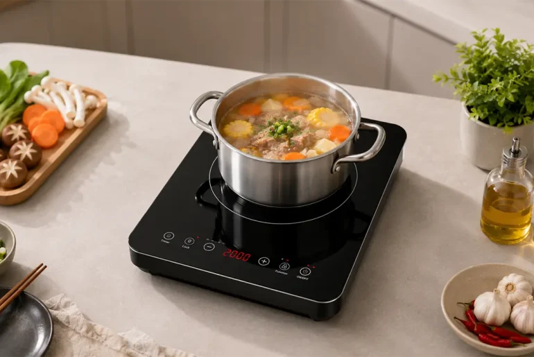 Bếp điện từ đơn nhỏ gọn đặt trên bàn bếp hiện đại dành cho gia đình ít người