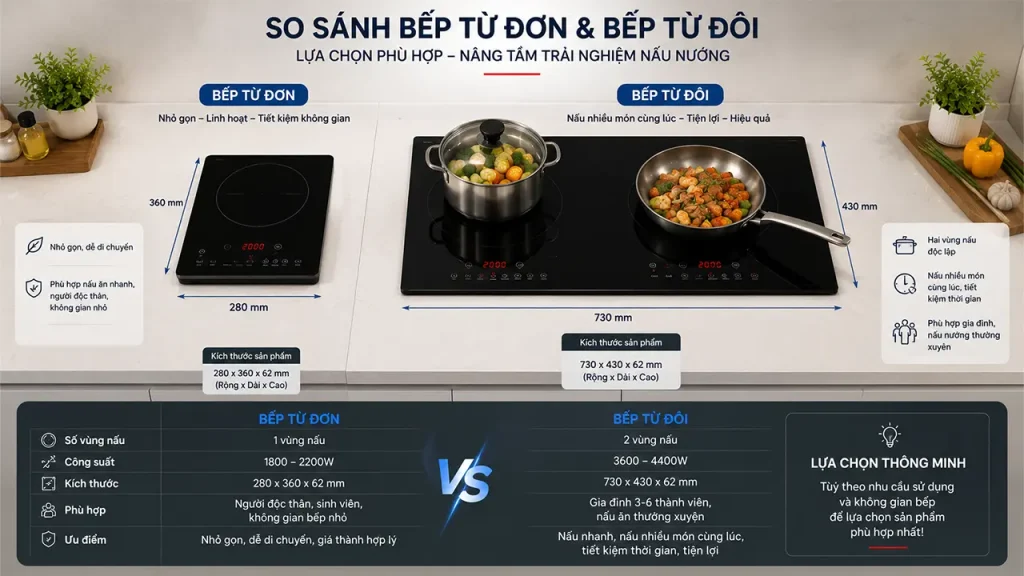 Chọn bếp điện đôi phù hợp giúp cân bằng giữa chi phí đầu tư và nhu cầu sử dụng.