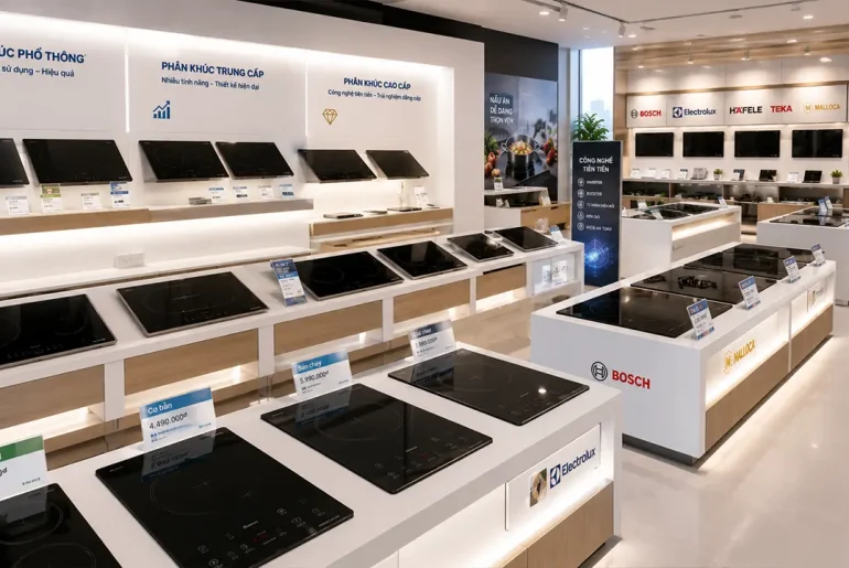 Các mẫu bếp điện từ với nhiều phân khúc giá tại showroom