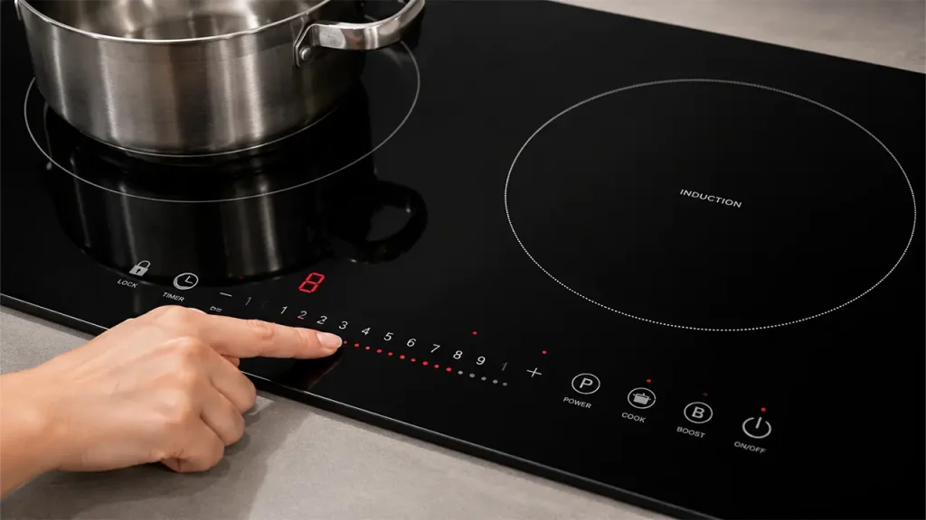 Người dùng điều chỉnh bảng điều khiển bếp điện khi nấu ăn