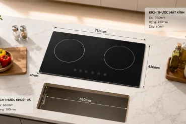 Kích thước bếp điện tiêu chuẩn cho bếp đơn và bếp đôi lắp âm trong gian bếp hiện đại