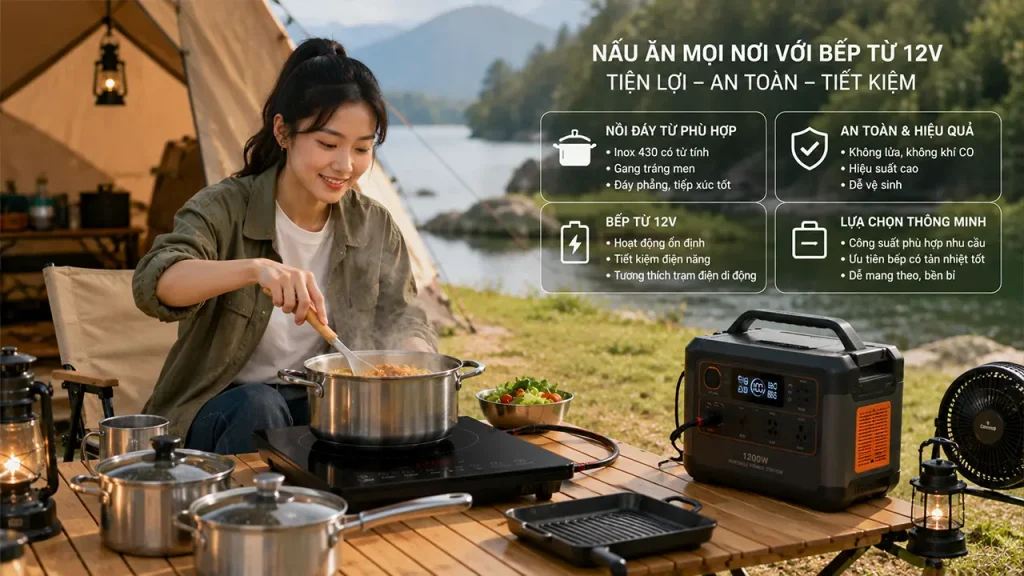 Nấu ăn bằng bếp từ khi cắm trại