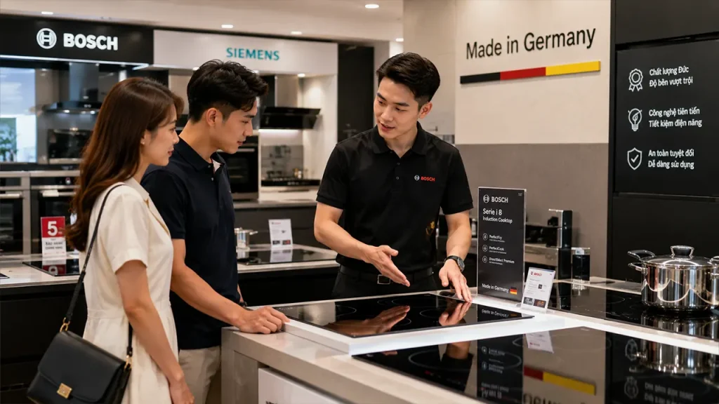 Khách hàng mua bếp từ tại showroom chính hãng
