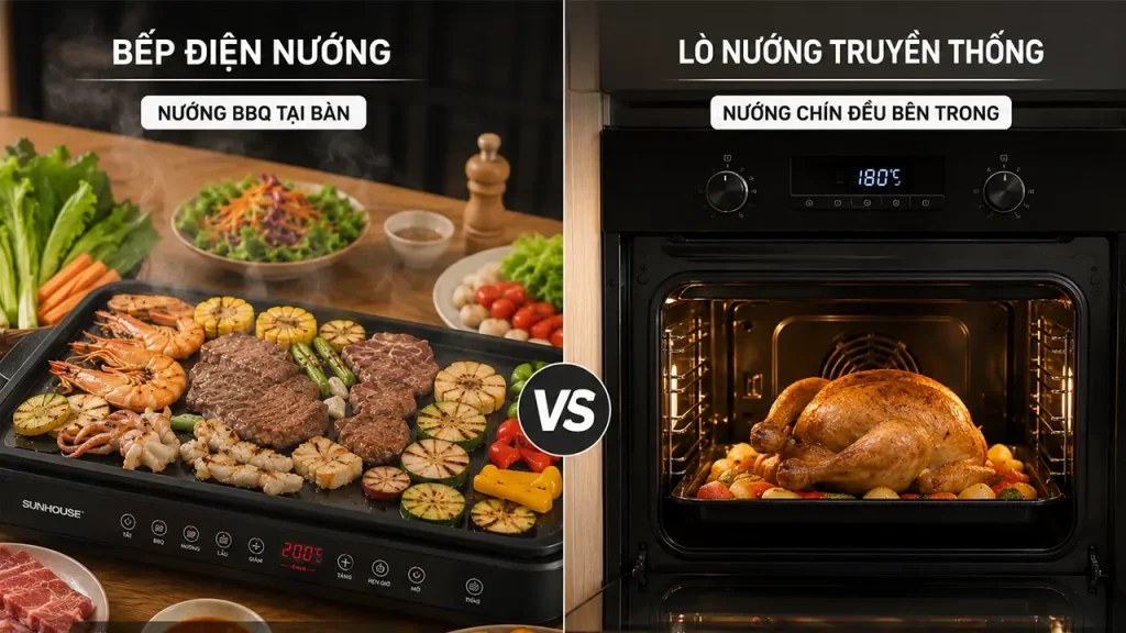 So sánh bếp điện nướng và lò nướng truyền thống về thiết kế và công năng