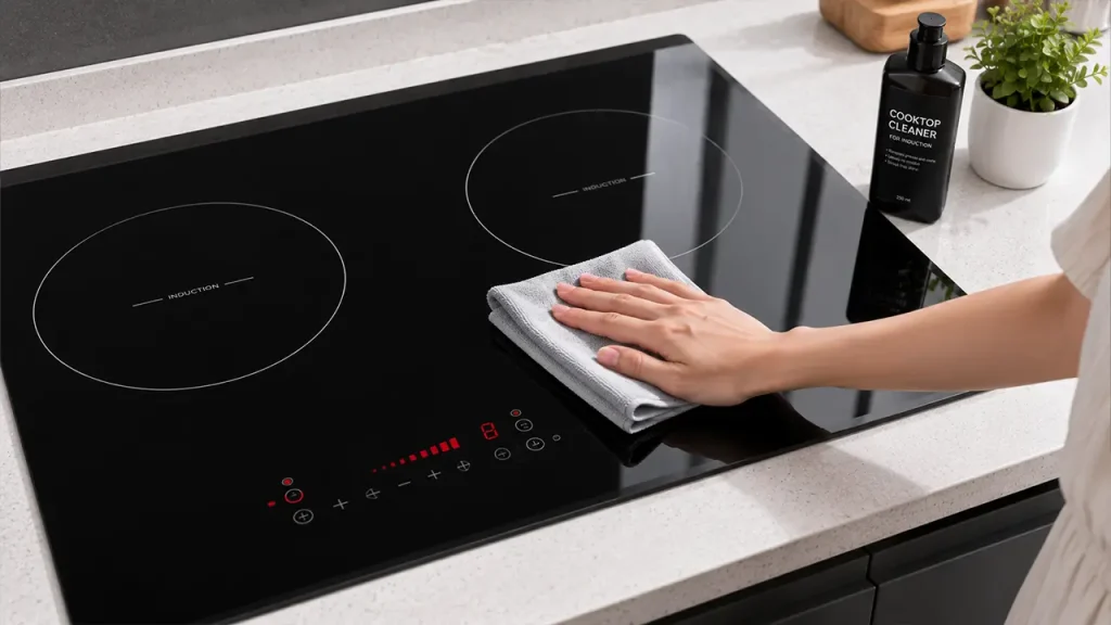Người dùng vệ sinh mặt kính bếp từ