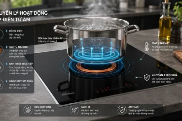 Minh họa bếp điện từ hoạt động theo nguyên lý cảm ứng từ