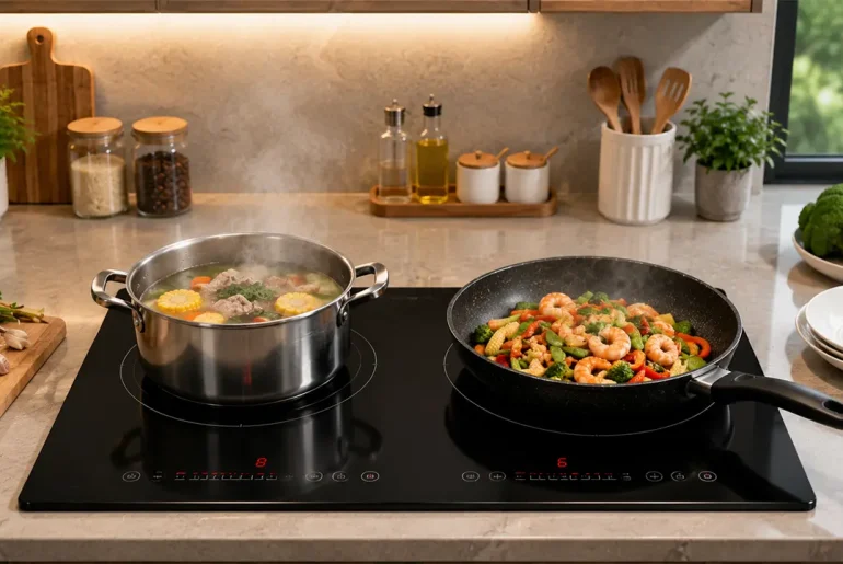 Bếp từ 2 vùng nấu giúp nấu nhiều món cùng lúc