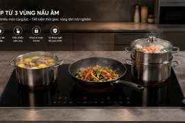 Bếp từ 3 vùng nấu sử dụng đồng thời ba nồi trong gian bếp hiện đại