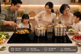 Gia đình sử dụng bếp từ 3 vùng nấu để chế biến nhiều món ăn