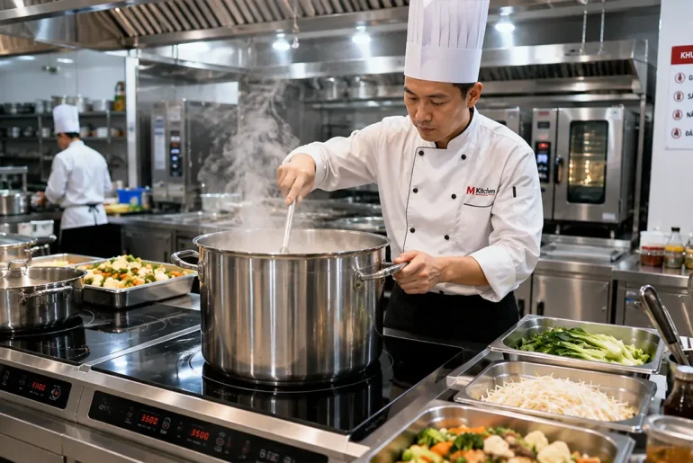Bếp từ công nghiệp công suất lớn trong nhà hàng