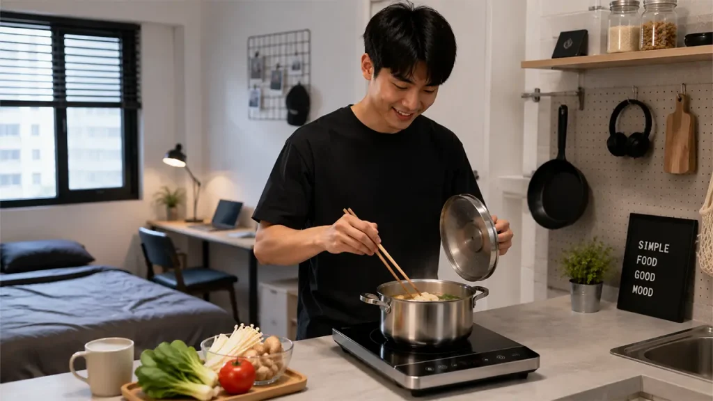 Hình ảnh mô phỏng cấu tạo bếp điện đơn gồm mặt kính ceramic, bộ phận sinh nhiệt, bo mạch điều khiển, cảm biến nhiệt và hệ thống tản nhiệt.