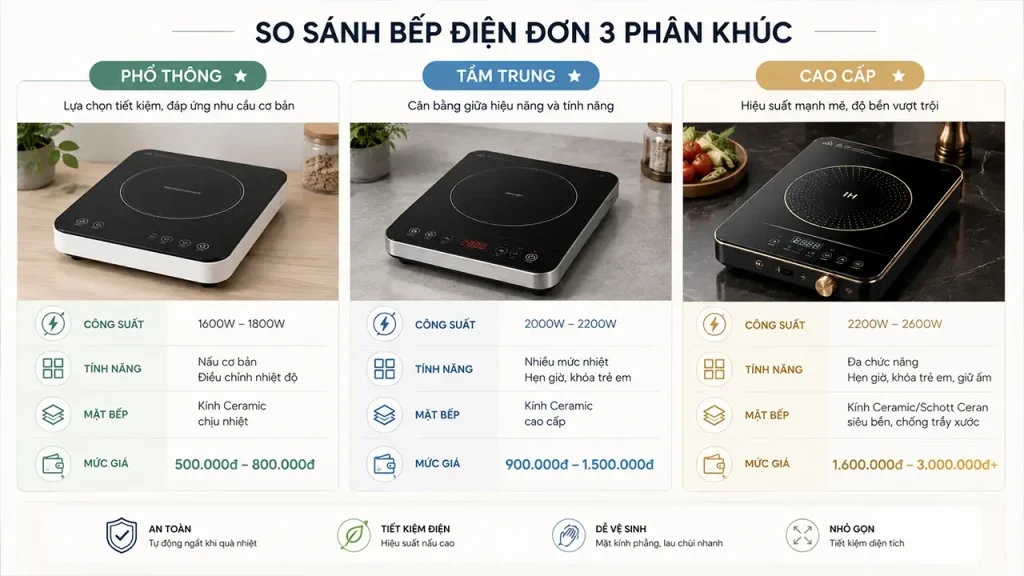 So sánh các phân khúc giá bếp điện đơn hiện nay