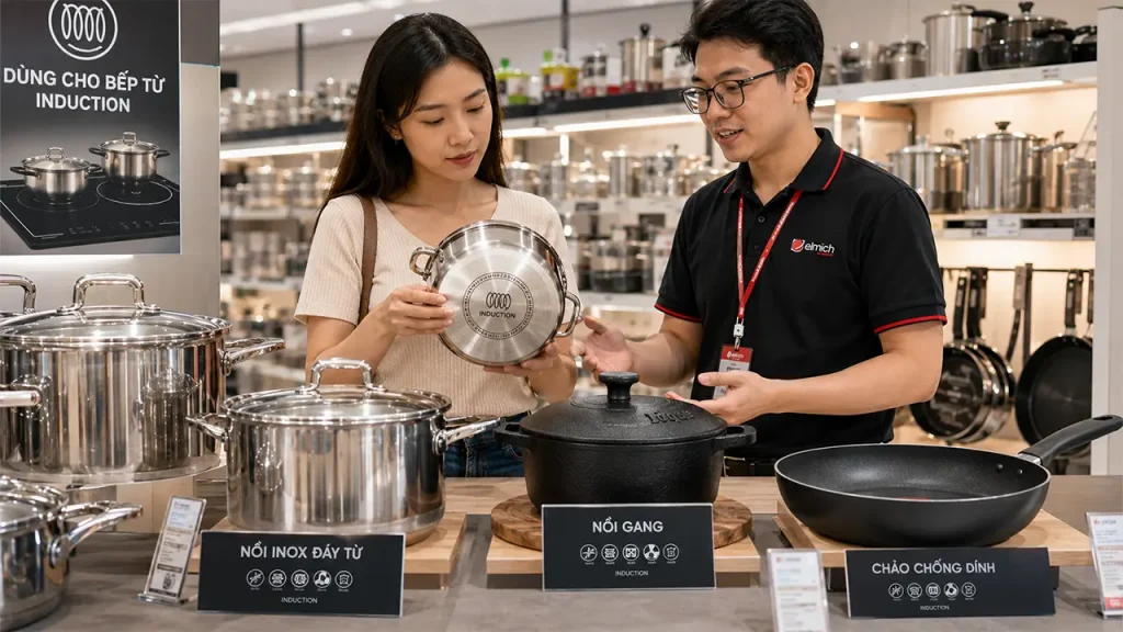 Người dùng chọn bộ nồi phù hợp với bếp từ