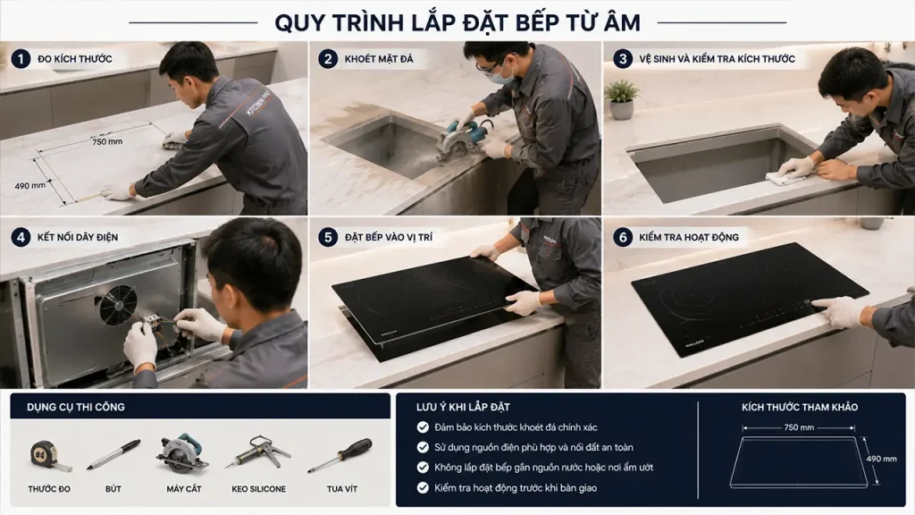 Kỹ thuật lắp đặt bếp từ âm vào mặt đá bếp