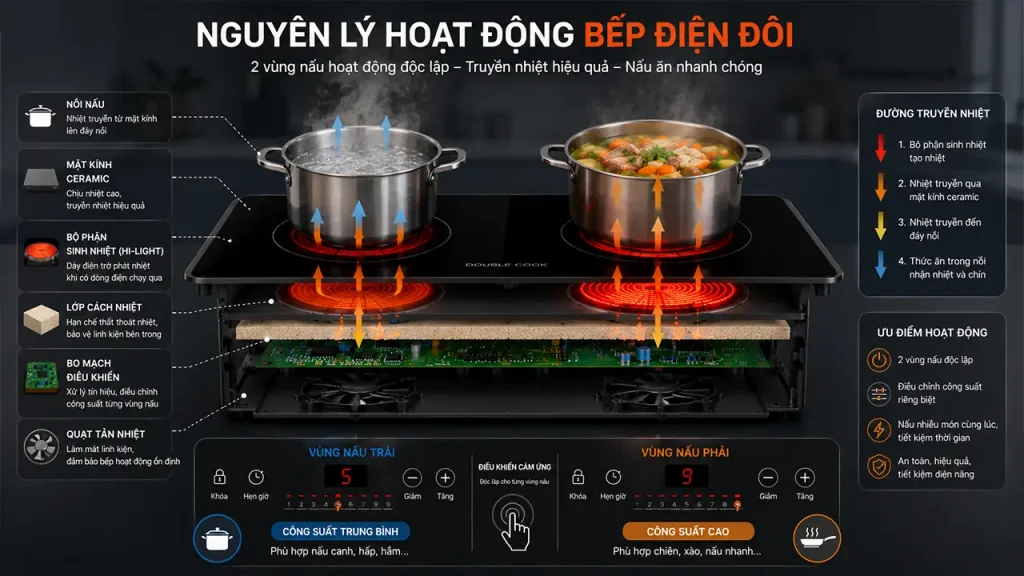 Minh họa nguyên lý hoạt động của bếp điện