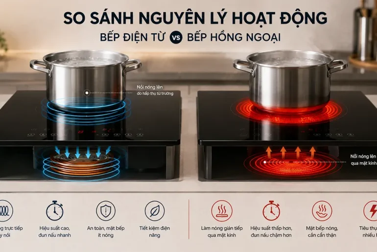 So sánh nguyên lý hoạt động của bếp điện từ và bếp hồng ngoại