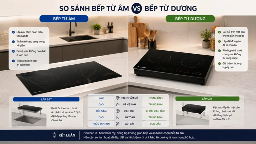 So sánh bếp từ âm và bếp từ dương